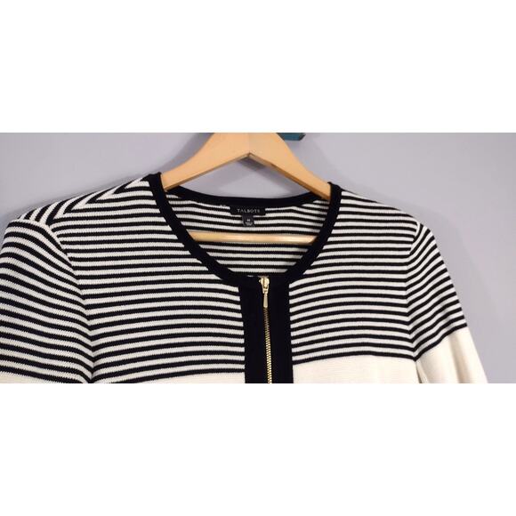 Talbots women's striped zipper front sweater medium cotton rayon - Picture 7 of 13